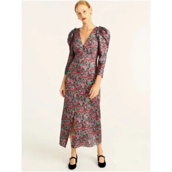 J. Crew Dresses & Skirts - NWT J.Crew Collection Drapey Puff-Sleeve Midi in Ratti® Red Blooms Dress 8
